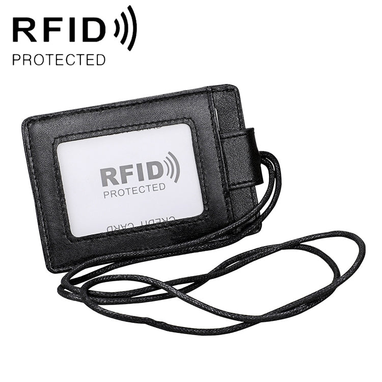 KB153 耐磁性RFIDレザーカードホルダー IDカードバッジ ランヤード付き