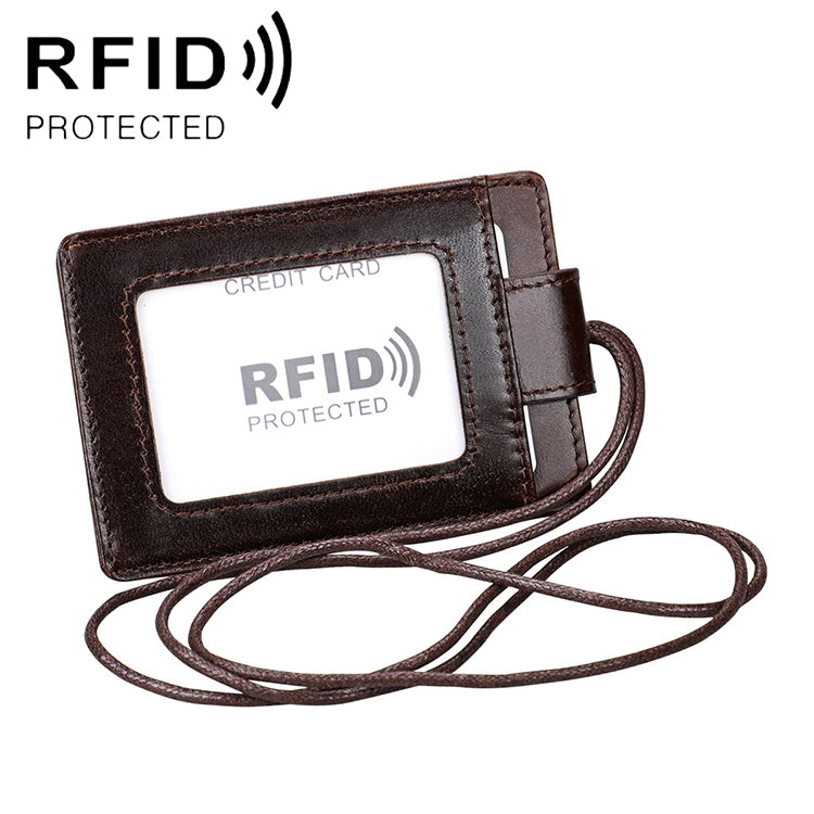 KB153 耐磁性RFIDレザーカードホルダー IDカードバッジ ランヤード付き
