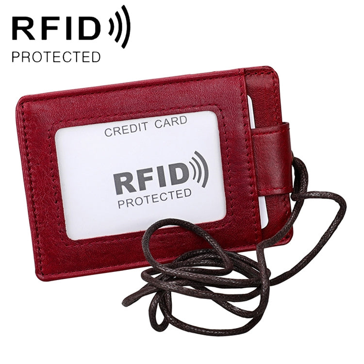 KB153 耐磁性RFIDレザーカードホルダー IDカードバッジ ランヤード付き