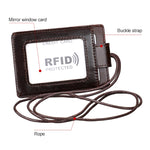 KB153 耐磁性RFIDレザーカードホルダー IDカードバッジ ランヤード付き