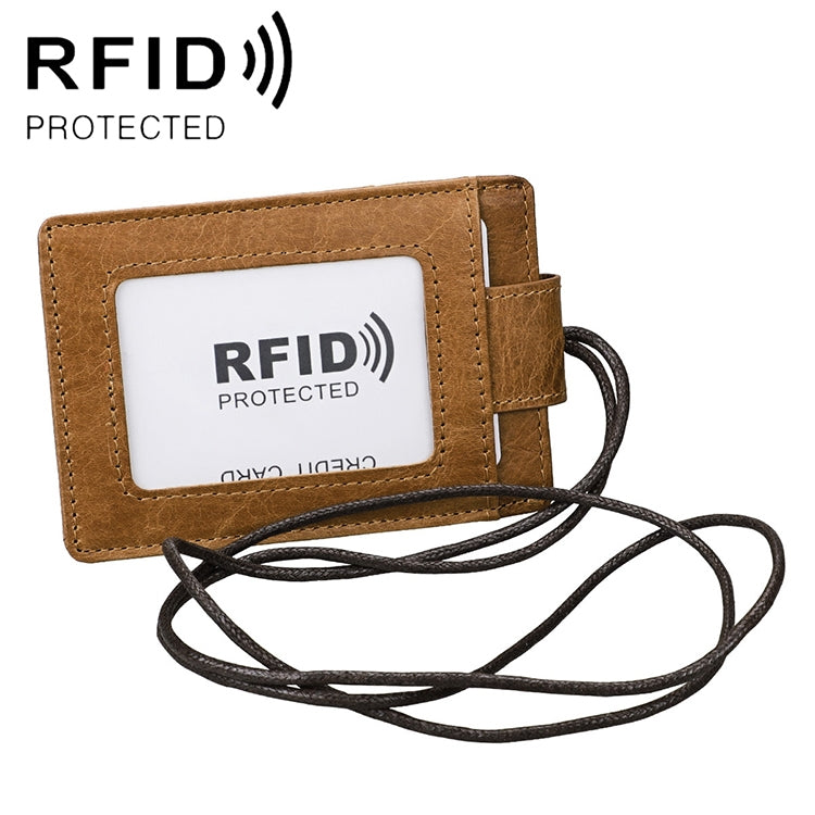 KB153 耐磁性RFIDレザーカードホルダー IDカードバッジ ランヤード付き