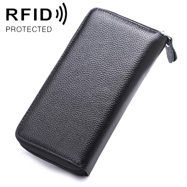 902 反磁気 RFID ライチテクスチャー 女性用大容量ハンド財布 カードスロット付き電話バッグ