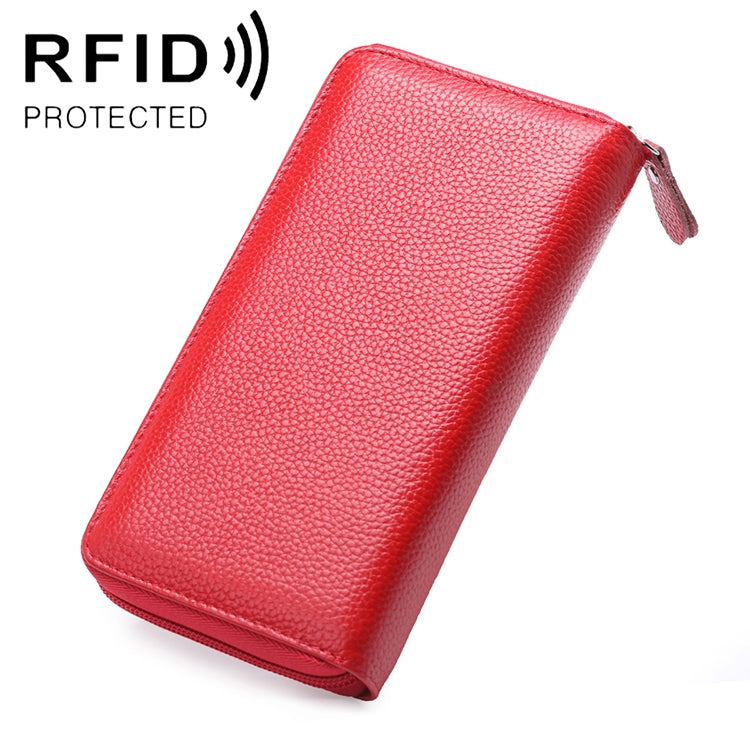 902 反磁気 RFID ライチテクスチャー 女性用大容量ハンド財布 カードスロット付き電話バッグ