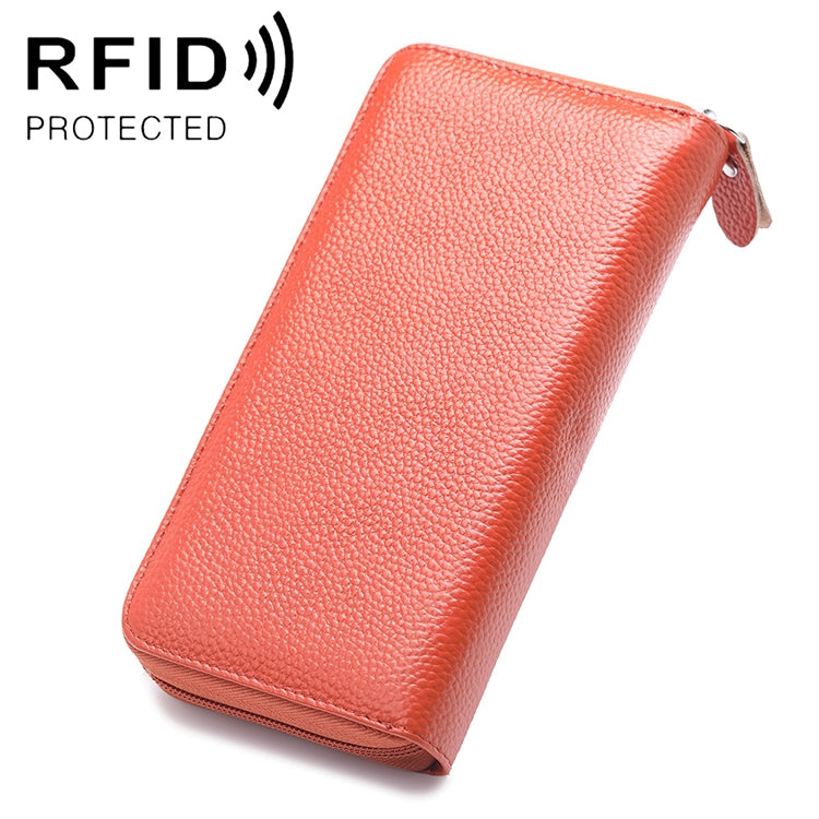 902 反磁気 RFID ライチテクスチャー 女性用大容量ハンド財布 カードスロット付き電話バッグ