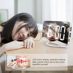 TS-8201-W 多機能LEDメイクアップミラー付きデスククロック 自動感光電子アラーム