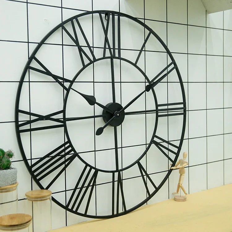 45cm レトロリビングルーム用アイアン製丸型ローマ数字静音装飾壁掛け時計 45cm