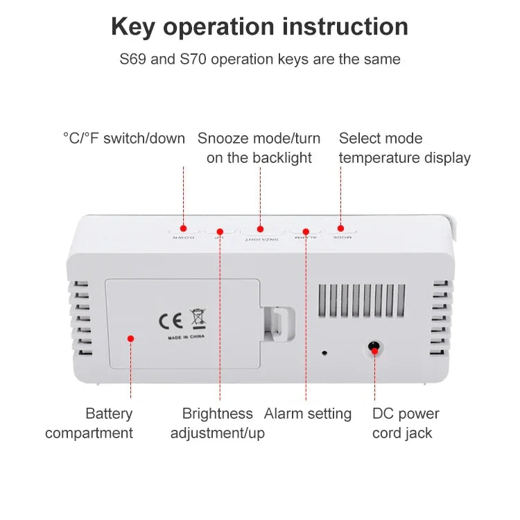 TS-S69-R 多機能LEDアラームクロック 電池/プラグイン充電両用 メイクアップミラークロック TS-S69-G、TS-S69-HW