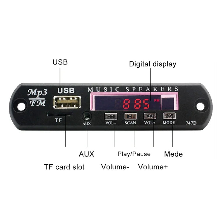 車用12VオーディオBluetooth MP3プレーヤーデコーダーボード FMラジオ TF USB 3.5 mm AUX、録音機能なし、録音機能なし