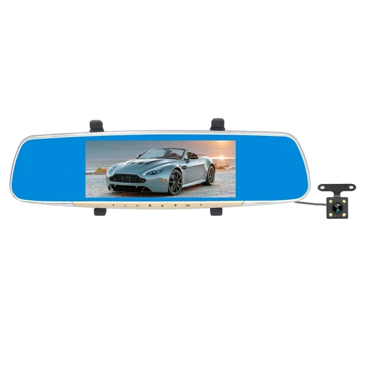 V100 7インチLCDタッチスクリーンリアビューミラー車載レコーダー 別体カメラ付き、170度広角視野、ナイトビジョン対応 / ループ録画 / 動体検知 / Gセンサー / TFカード対応、7インチ