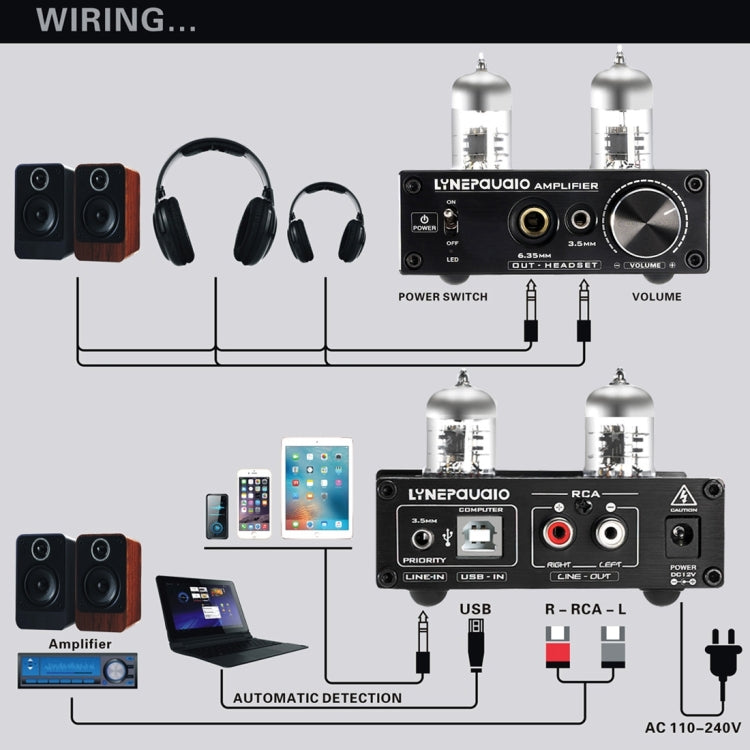 LINEPAUDIO A962 HiFi 6J9 真空管パワーヘッドホンアンプ USB ASIO サウンドカード、A962