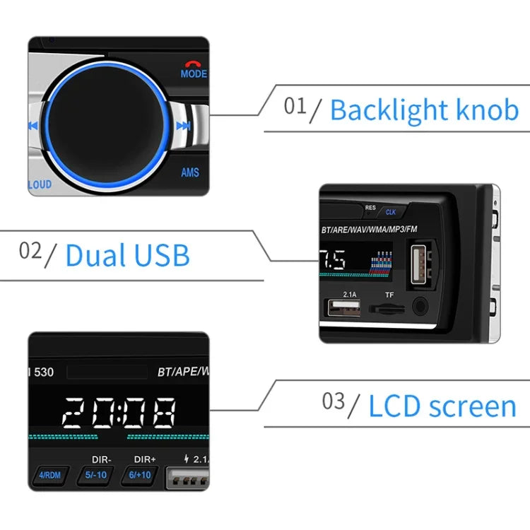 SWM-530 12V 汎用車載デュアルUSB充電器 ラジオ受信機 MP3プレーヤー FM＆Bluetooth対応 リモコン付き SWM-530