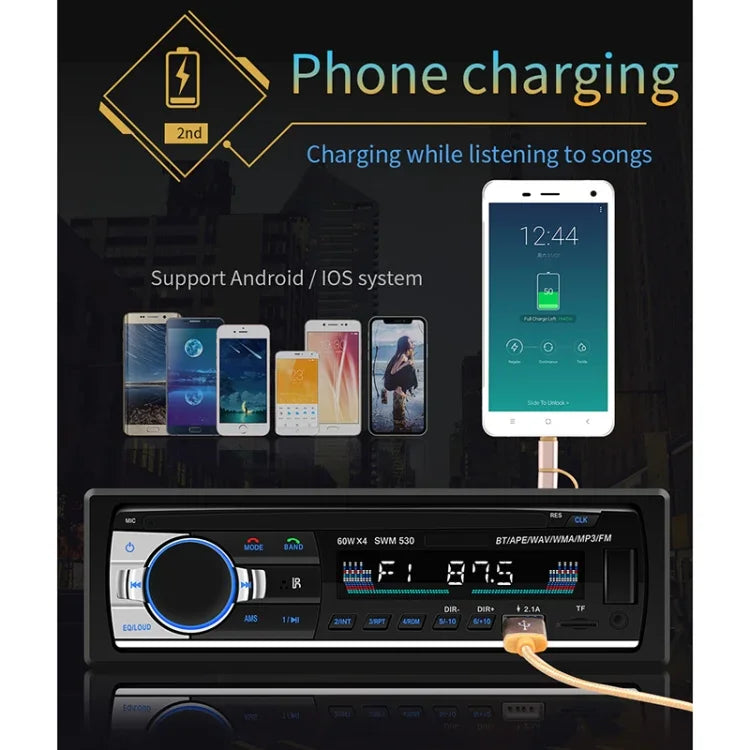 SWM-530 12V 汎用車載デュアルUSB充電器 ラジオ受信機 MP3プレーヤー FM＆Bluetooth対応 リモコン付き SWM-530