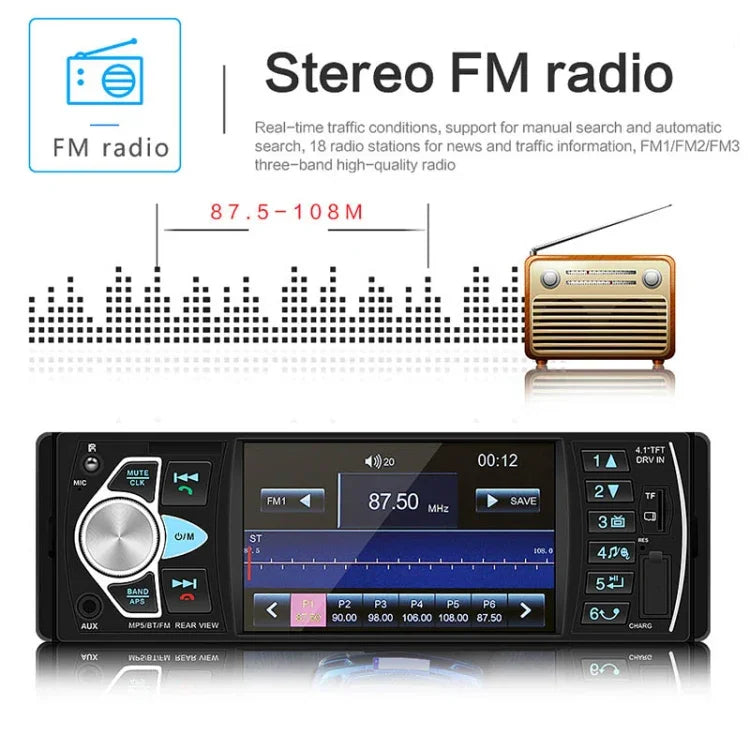 SWM-4022D HD 4.1インチ 12V 汎用車載ラジオ受信機 MP5プレーヤー FM＆Bluetooth＆TFカード対応 リモコン付き SWM-4022D