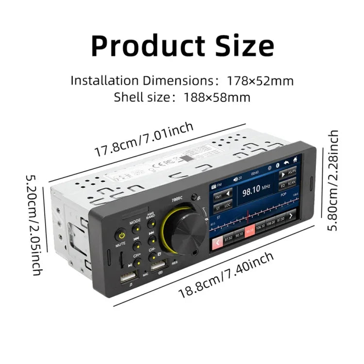 SWM-7805C 4.1インチタッチスクリーン ユニバーサルカーラジオ受信機 MP5プレーヤー、FM＆Bluetooth＆TFカード対応、リモコン付き、SWM-7805C