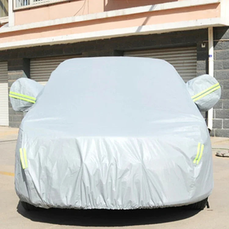 警告ストリップ付きPVC防塵日よけセダン車カバー、全長4.7m（183インチ）までの車に適合、183inch (L)