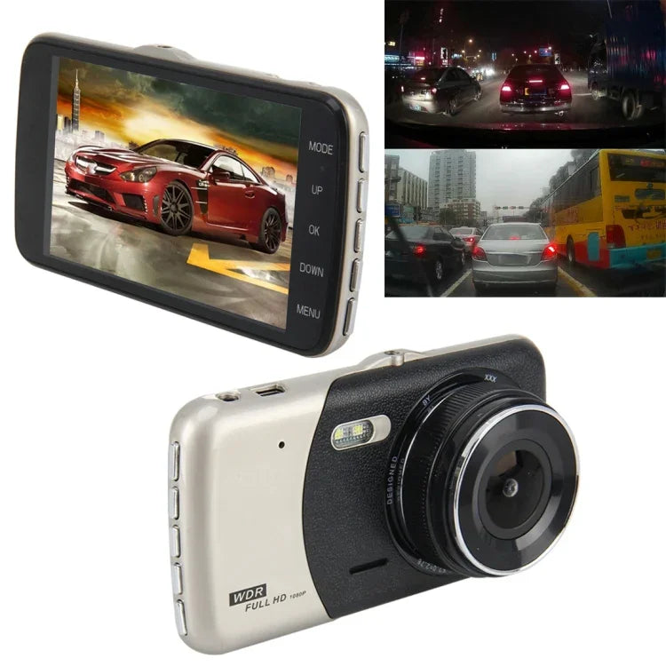 4インチHDビデオ録画HDディスプレイ車載レコーダー別F2.0カメラ付き、12MP 170度広角/リアビューループ録画/Gセンサー録画/WDRフルHD/フロントカメラ1080P/リアカメラ720P/32G TFカード対応、4インチ