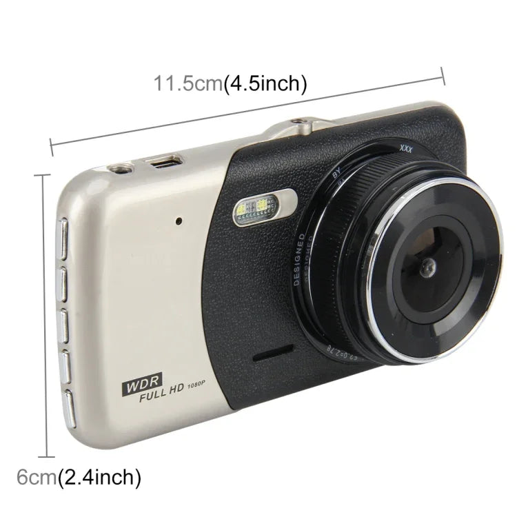 4インチHDビデオ録画HDディスプレイ車載レコーダー別F2.0カメラ付き、12MP 170度広角/リアビューループ録画/Gセンサー録画/WDRフルHD/フロントカメラ1080P/リアカメラ720P/32G TFカード対応、4インチ