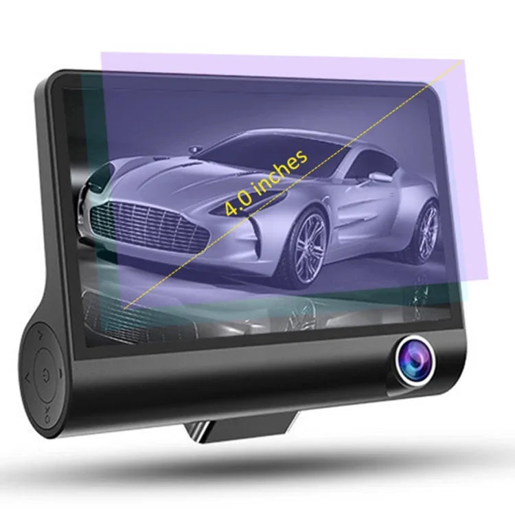 4.0インチIPSスクリーン 5.0メガピクセル 170度広角 フルHD 1080P 3チャンネルビデオ車載DVR、ナイトビジョン補助ライト対応 / バックカメラ映像 / TFカード(最大32GB) / Gセンサー / 動体検知、170度