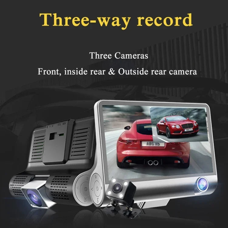 4.0インチIPSスクリーン 5.0メガピクセル 170度広角 フルHD 1080P 3チャンネルビデオ車載DVR、ナイトビジョン補助ライト対応 / バックカメラ映像 / TFカード(最大32GB) / Gセンサー / 動体検知、170度