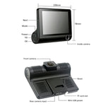 4.0インチIPSスクリーン 5.0メガピクセル 170度広角 フルHD 1080P 3チャンネルビデオ車載DVR、ナイトビジョン補助ライト対応 / バックカメラ映像 / TFカード(最大32GB) / Gセンサー / 動体検知、170度