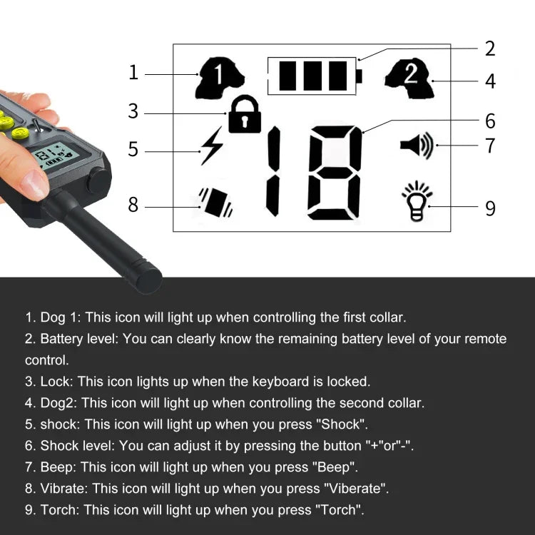 Tsattine T10 IP68防水2000フィート犬トレーニング装置LCDライト付き、T10