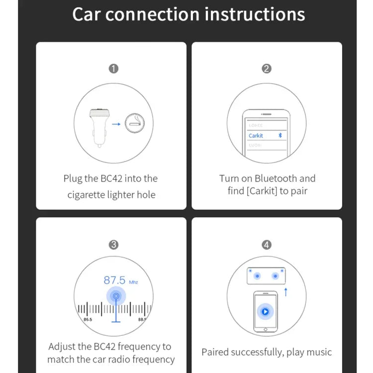 BC42 Bluetooth 5.0 多機能カーカラフルアンビエントライト MP3プレーヤー、TFカード＆Uディスク＆FM対応、BC42