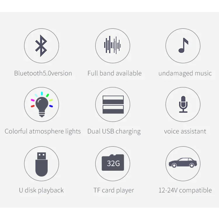 BC42 Bluetooth 5.0 多機能カーカラフルアンビエントライト MP3プレーヤー、TFカード＆Uディスク＆FM対応、BC42