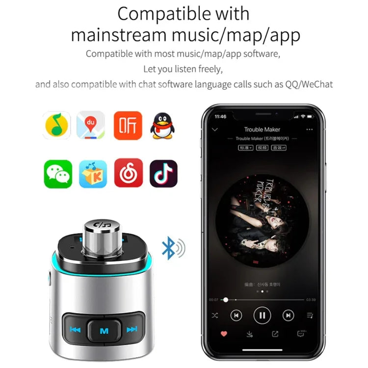 BC42 Bluetooth 5.0 多機能カーカラフルアンビエントライト MP3プレーヤー、TFカード＆Uディスク＆FM対応、BC42