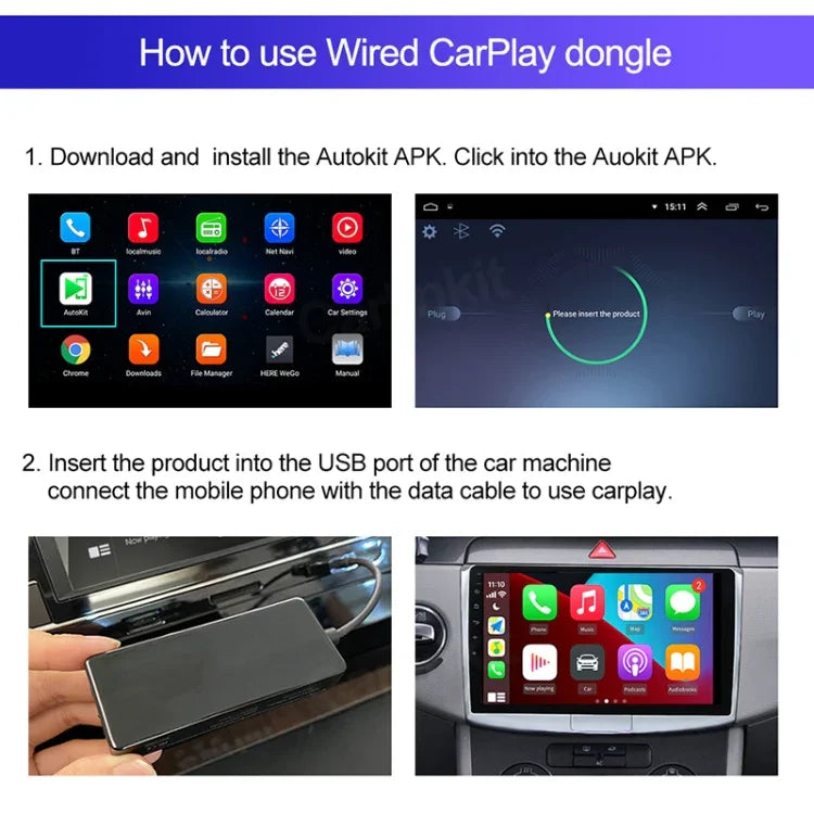 Android / Apple Carplay対応 カーナビ ワイヤレスBluetoothモジュール 自動スマートフォン USB Carplayアダプター、CPC200-Autokit