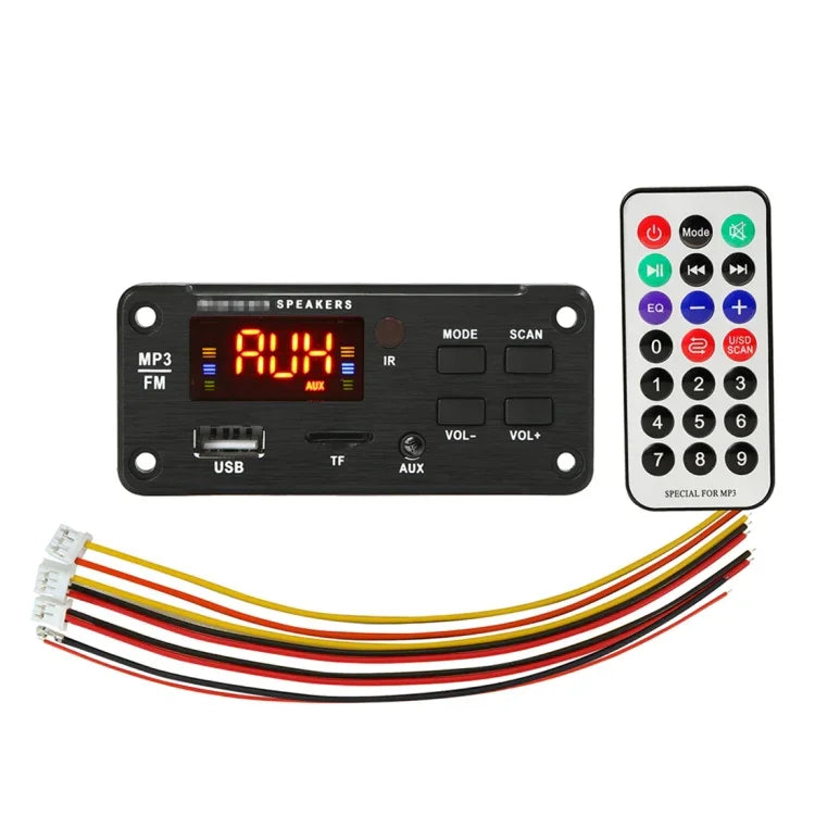 車用12Vカラースクリーン表示 Bluetooth 5.0オーディオMP3プレーヤーデコーダーボード FMラジオ TFカード USB 3.5mm AUX、リモコン付き、12V
