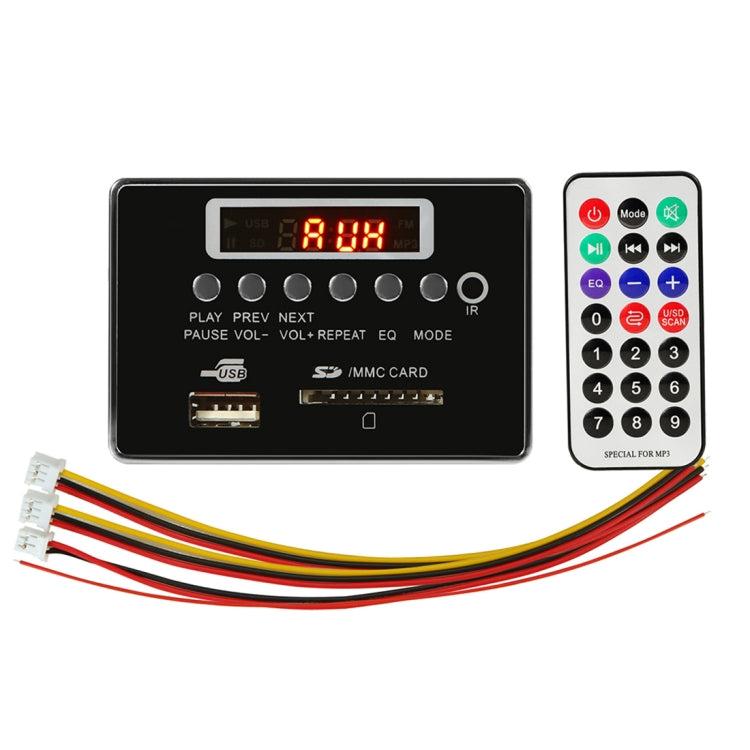 車用5VオーディオMP3プレーヤーデコーダーボード FMラジオ SDカード USB AUX、Bluetooth / リモコン付き、5V（シルバーグレー）、5V