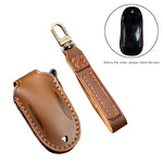 Hallmo Car Cowhide Leather Key Protective Cover Key Case for Tesla Model 3 / S A Style, For Tesla Model 3 / S A Style