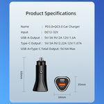 PD + QC3.0 Car 2 in 1 Triangle Fast Charger Car Cigarette Lighter, Car Triangle Charger