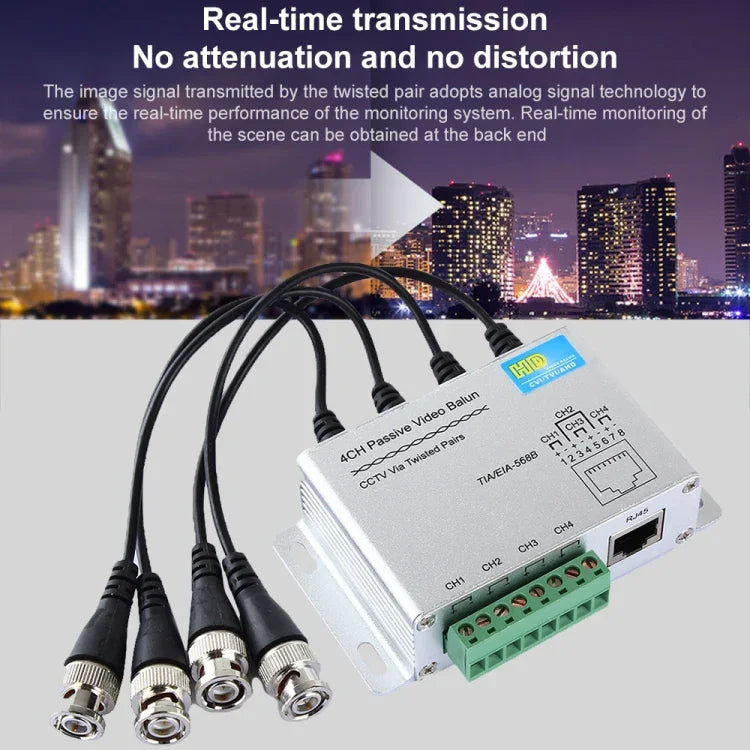 HD204A-F HD-CVI/TVI/AHD CCTV 4CH UTP パッシブビデオバラン、HD204A-F