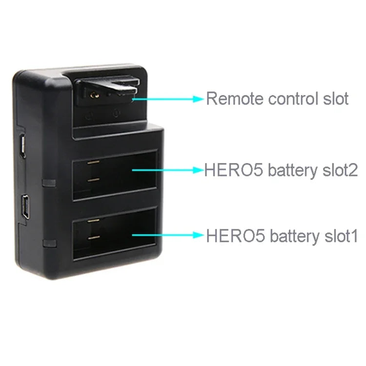 デュアルバッテリーチャージャー＋リモートコントロールチャージャー USBケーブル付き GoPro HERO7 Black /6 /5 (AHDBT-501)用、バッテリー別売、バッテリー＋リモートコントロールチャージャー
