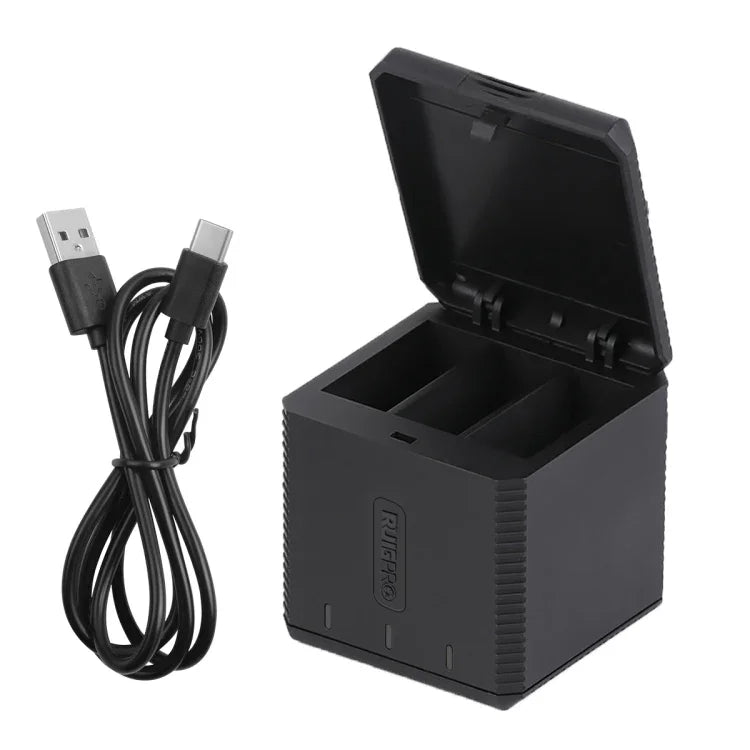 RUIGPRO USBトリプルバッテリーハウジングチャージャーボックス ケーブル＆インジケーターライト付き GoPro HERO9 Black / HERO10 Black用