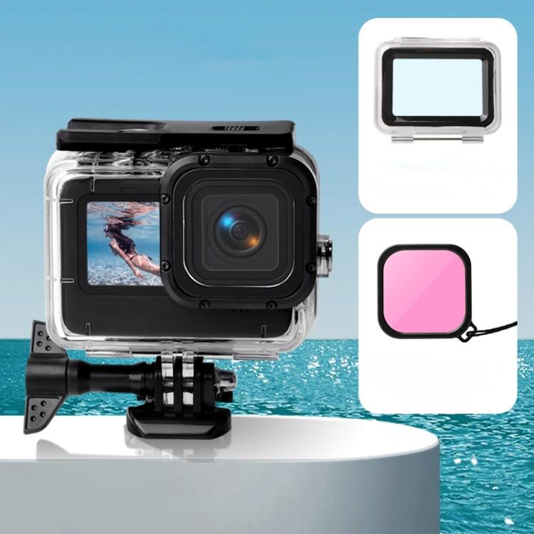 防水ケース + タッチバックカバー + カラー レンズフィルター GoPro HERO10 Black / HERO9 Black用、ケース + タッチカバー + 赤フィルター GoPro9用、ケース + タッチカバー + ピンクフィルター GoPro9用、ケース + タッチカバー + パープルフィルター GoPro9用