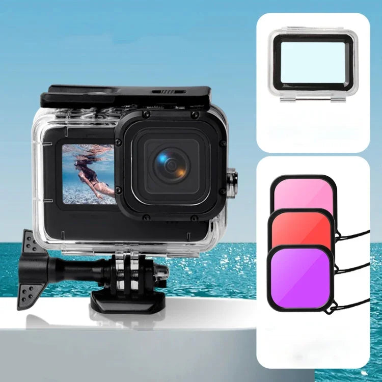 防水ケース + タッチバックカバー + パープル レッド ピンク レンズフィルター GoPro HERO10 Black / HERO9 Black用、ケース + タッチカバー + 3色フィルター GoPro9用