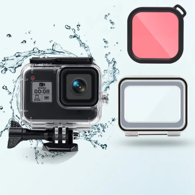 45m防水ケース + タッチバックカバー + カラー レンズフィルター GoPro HERO8 Black用、ケース + タッチカバー + ピンクフィルター GoPro8用、ケース + タッチカバー + パープルフィルター GoPro8用、ケース + タッチカバー + 赤フィルター GoPro8用