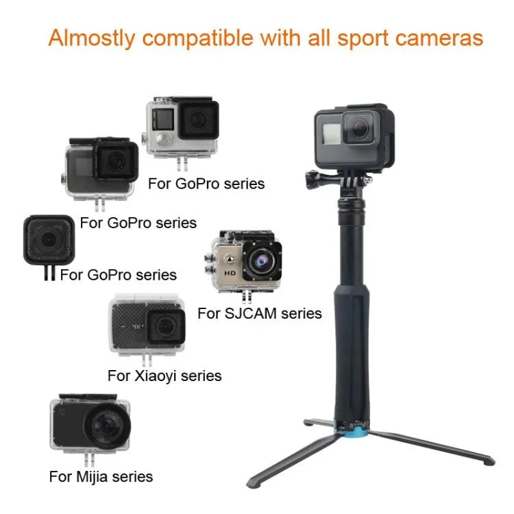ポータブル折りたたみ三脚ホルダー セルフィーモノポッドスティック GoPro、Insta360、DJIおよびその他のアクションカメラ対応 長さ：23.5-81cm、RUIGPRO