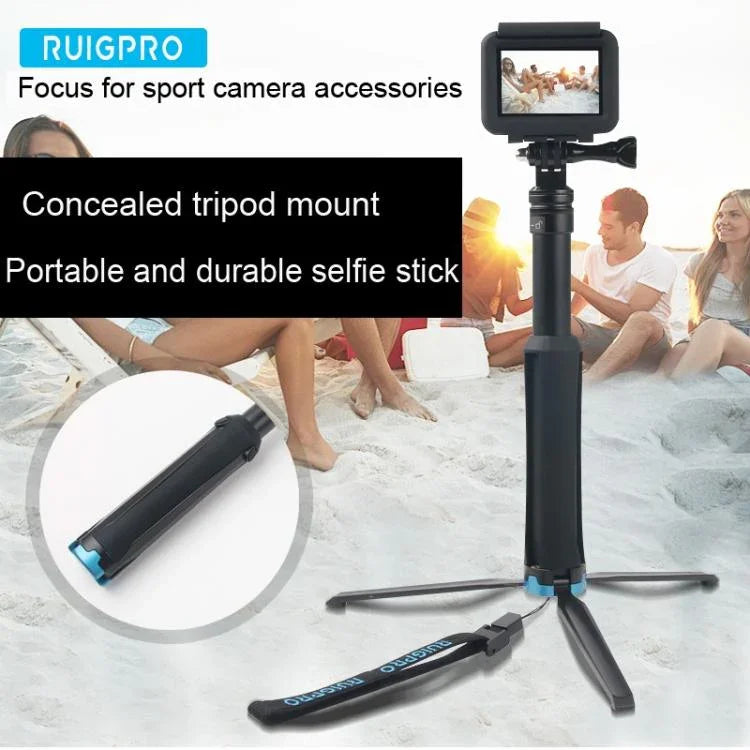 ポータブル折りたたみ三脚ホルダー セルフィーモノポッドスティック GoPro、Insta360、DJIおよびその他のアクションカメラ対応 長さ：23.5-81cm、RUIGPRO