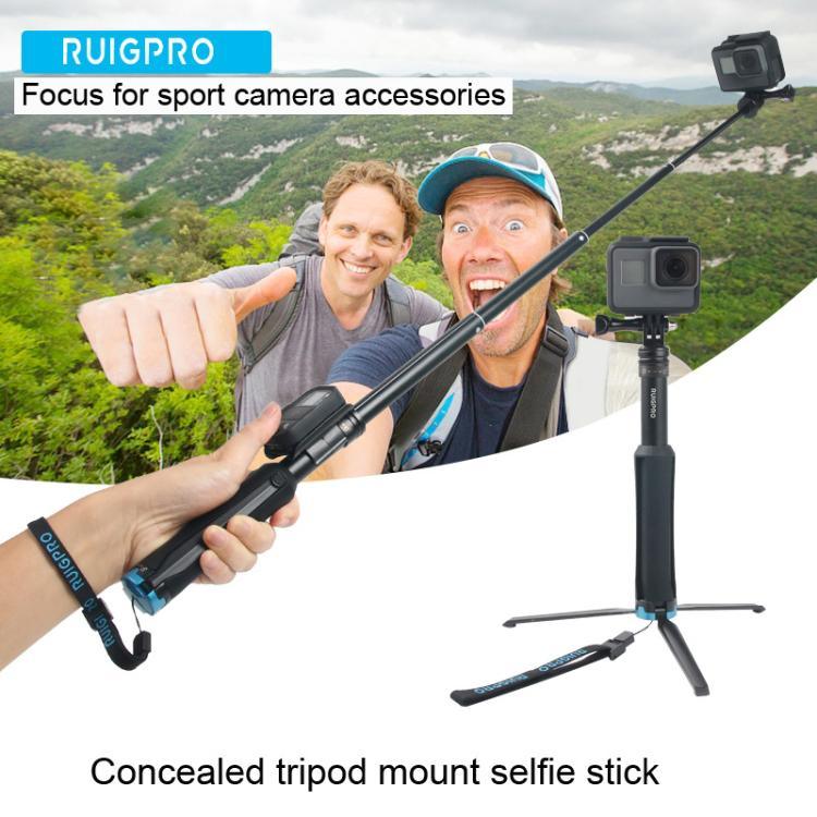 ポータブル折りたたみ三脚ホルダー セルフィーモノポッドスティック GoPro、Insta360、DJIおよびその他のアクションカメラ対応 長さ：23.5-81cm、RUIGPRO