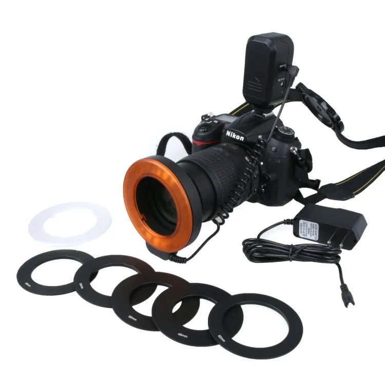 マクロレンズ用 48 LEDライト＆6アダプターリング(49mm/52mm/55mm/58mm/62mm/67mm)付き円形LEDフラッシュライト