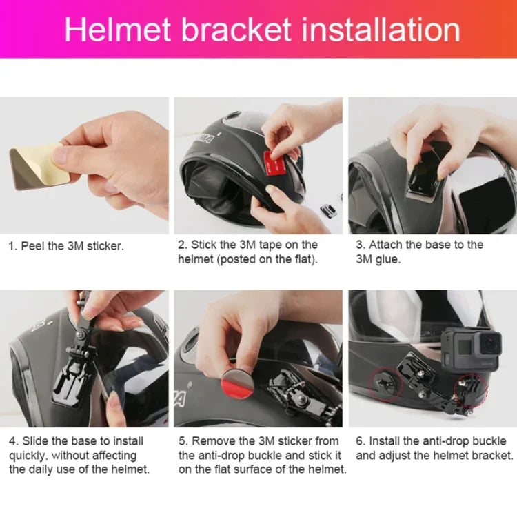 サイクリングヘルメット用接着式多関節アーム固定マウントセット Jフックバックルマウント＆ネジ付き GoPro、Insta360、DJIおよびその他アクションカメラ用, サイクリングヘルメットキット