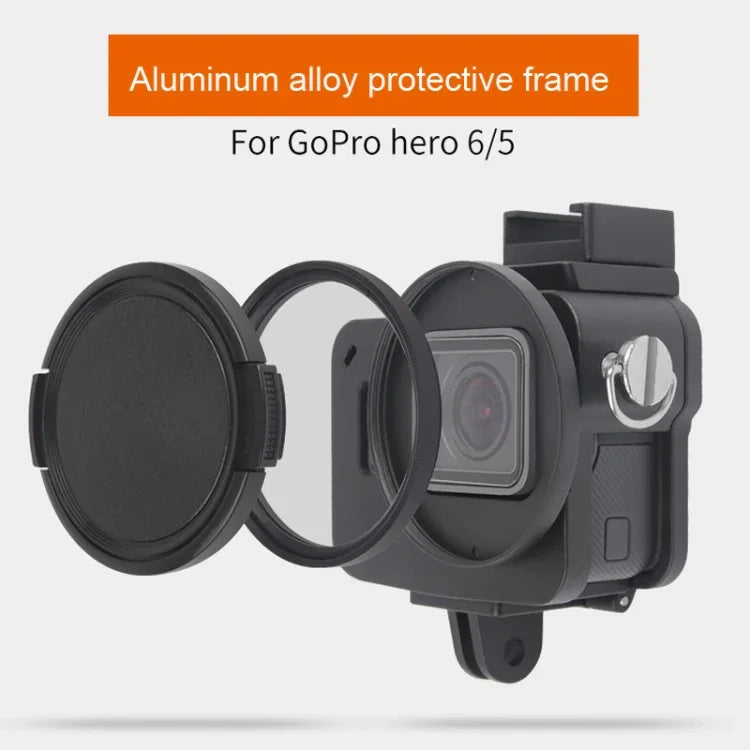 ハウジングシェル CNC アルミ合金 保護ケージ 保険フレーム付き & 52mm UV レンズ GoPro HERO7 Black /6 /5 用、52mm UV ブラック