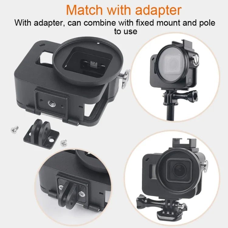 ハウジングシェル CNC アルミ合金 保護ケージ 保険フレーム付き & 52mm UV レンズ GoPro HERO7 Black /6 /5 用、52mm UV ブラック