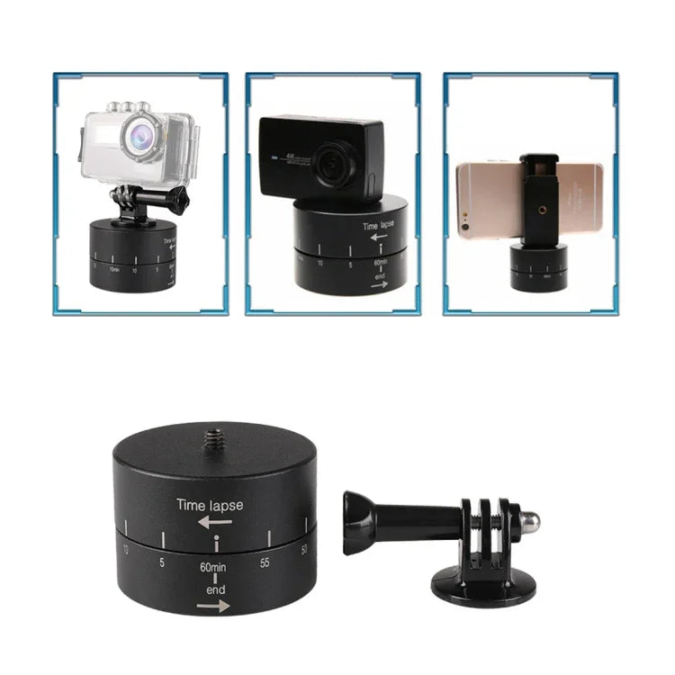 360度自動回転 60分タイムラプス スタビライザートライポッドヘッドアダプター GoPro用, 60分
