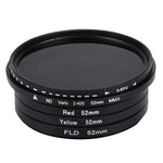 JUNESTAR 4-in-1 プロフェッショナル 52mm レンズフィルター (ND2-400 + レッド + イエロー + FLD / パープル) GoPro HERO5 / 4s / 4 / 3+ / 3 / 2 & Xiaomi Xiaoyi Yi I / II 4K & SJCAM スポーツアクションカメラ用、4-in-1 52mm レンズ