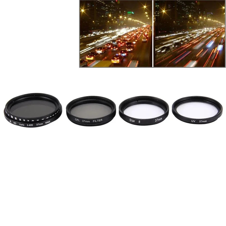 JUNESTAR 4-in-1 プロフェッショナル 37mm レンズフィルター (CPL + UV + ND2-400 + スター8) GoPro & Xiaomi Xiaoyi Yi スポーツアクションカメラ用, 4-in-1 37mmレンズ