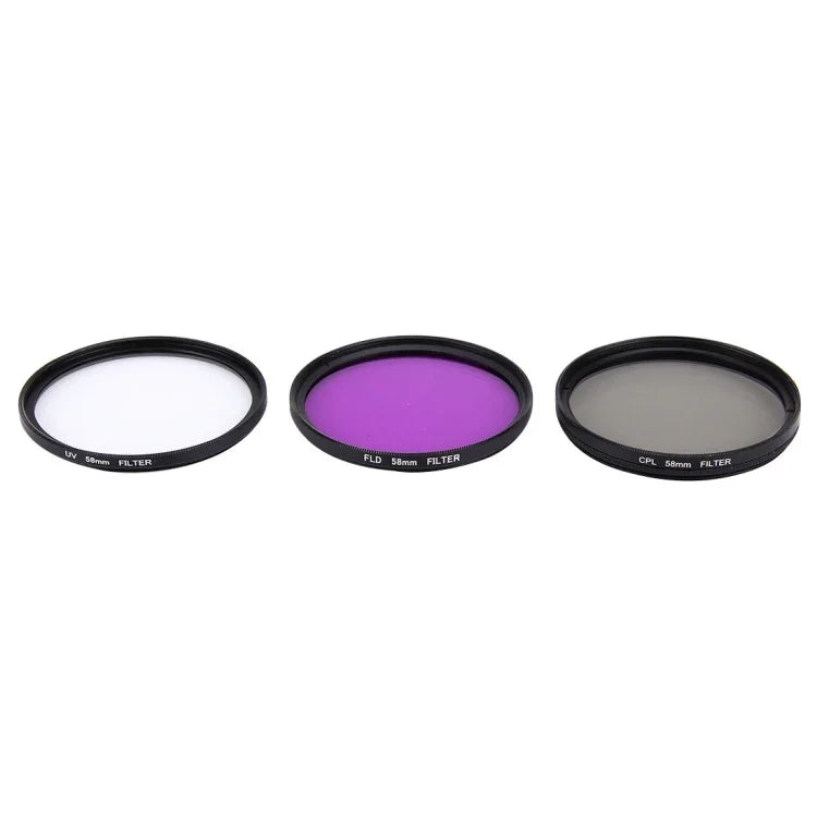 JUNESTAR 3-in-1 プロフェッショナル 58mm レンズフィルター（CPL + UV + FLD / パープル）GoPro & Xiaomi Xiaoyi Yi スポーツアクションカメラ用、3-in-1